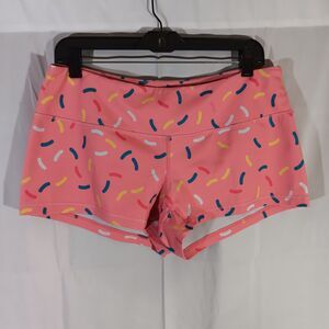 Feed Me Fight Me Womens XL Shorts Pink Donut Sprinkles Booty Athletic Workout
